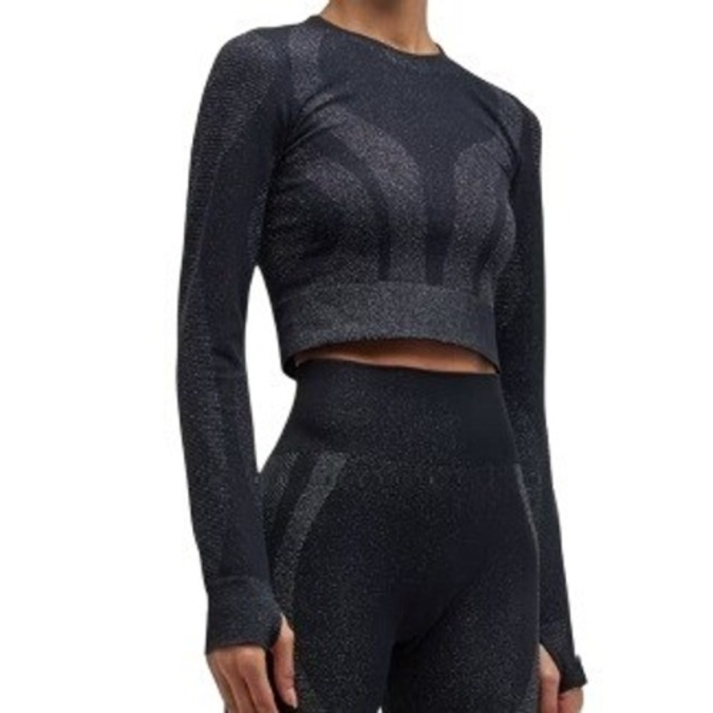 Sweaty Betty Womens 6 Black Spark Seamless Workout Long Sleeve Top NWT